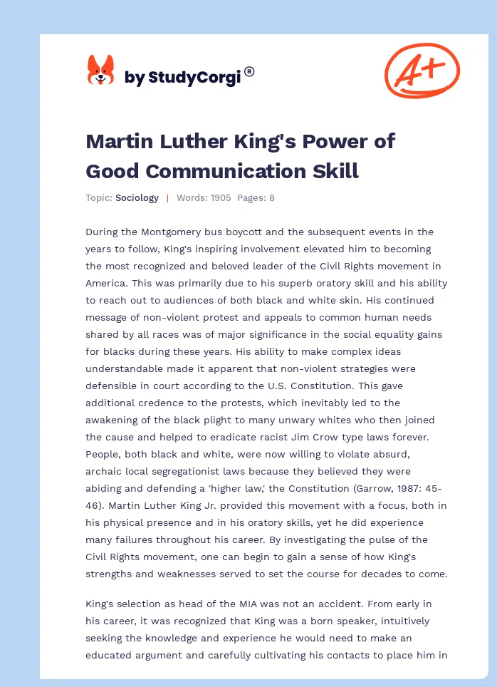 Martin Luther King's Power of Good Communication Skill. Page 1