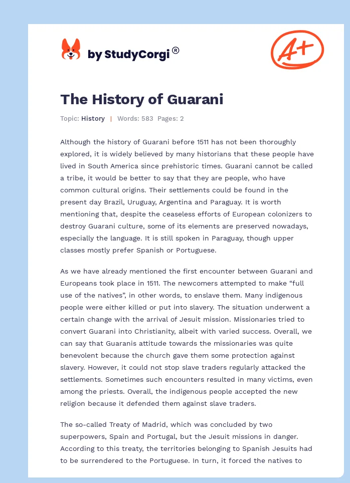 The History of Guarani. Page 1