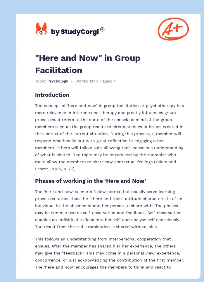 "Here and Now" in Group Facilitation. Page 1