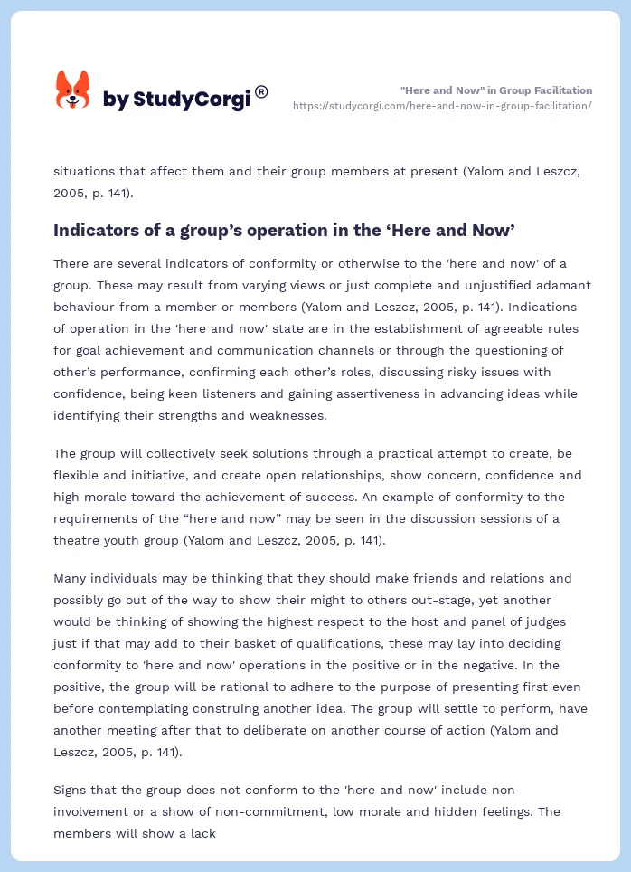 "Here and Now" in Group Facilitation. Page 2