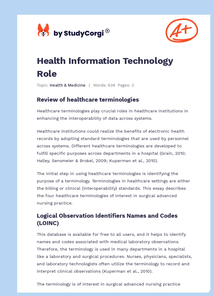 Health Information Technology Role. Page 1