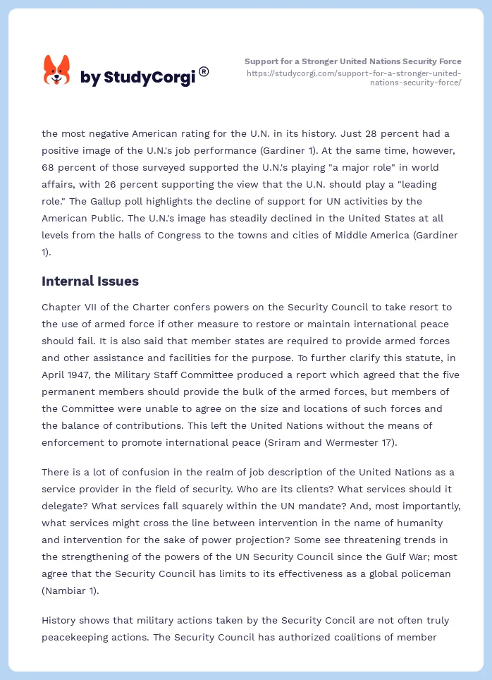 Support for a Stronger United Nations Security Force. Page 2