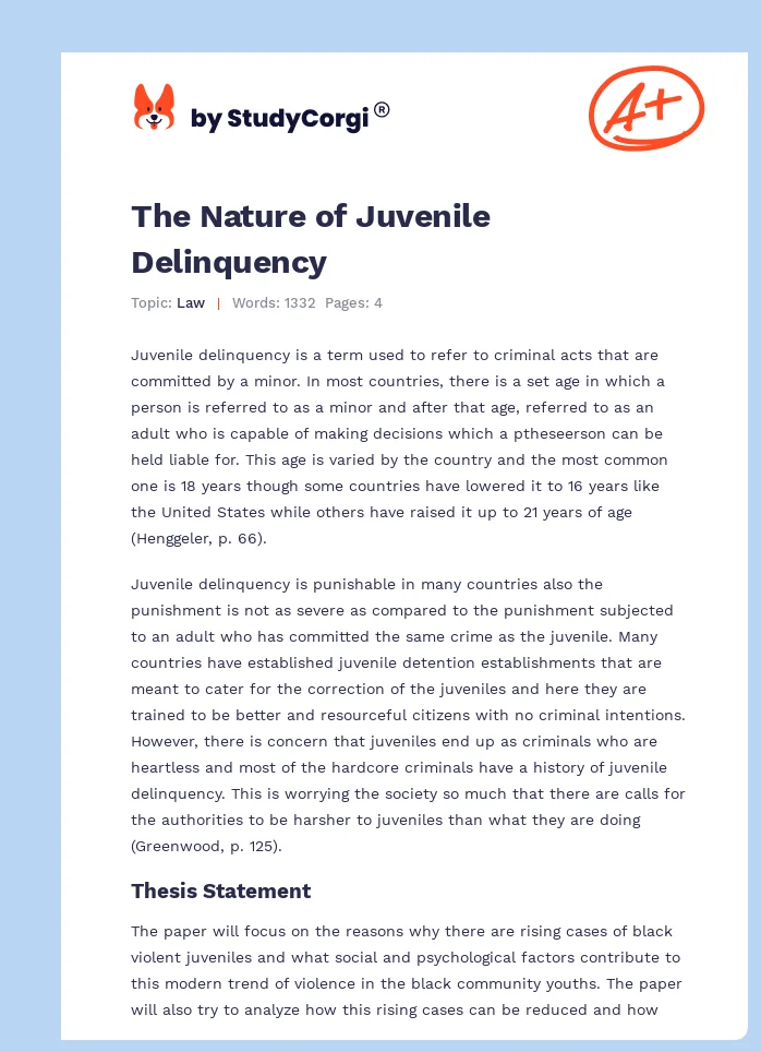 The Nature of Juvenile Delinquency. Page 1