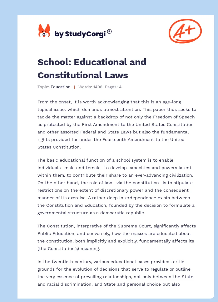School: Educational and Constitutional Laws. Page 1