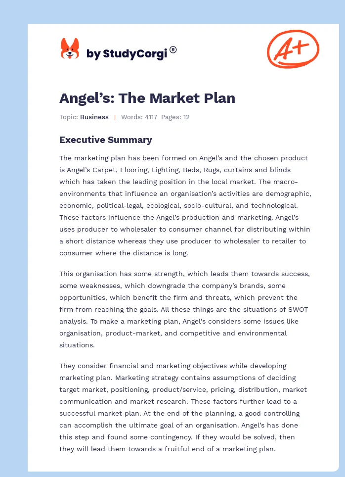 Angel’s: The Market Plan. Page 1