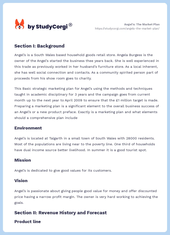 Angel’s: The Market Plan. Page 2