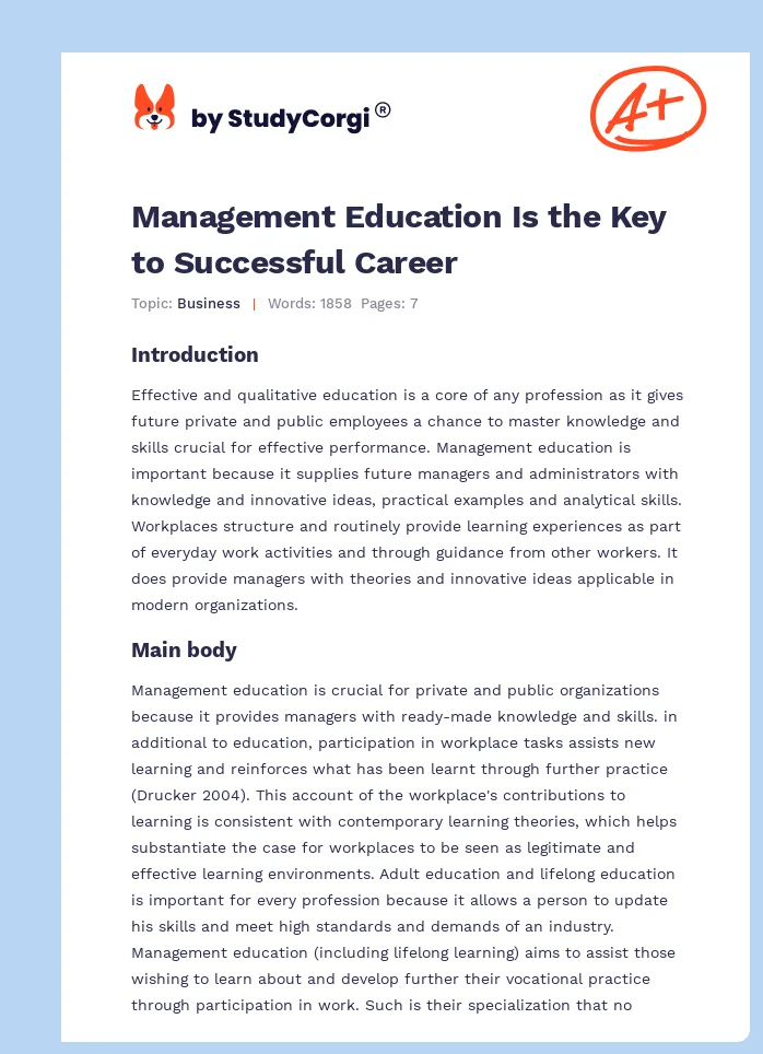 Management Education Is the Key to Successful Career. Page 1