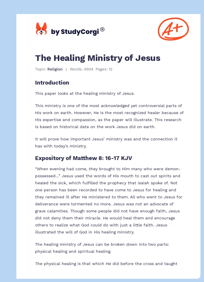 The Healing Ministry of Jesus. Page 1