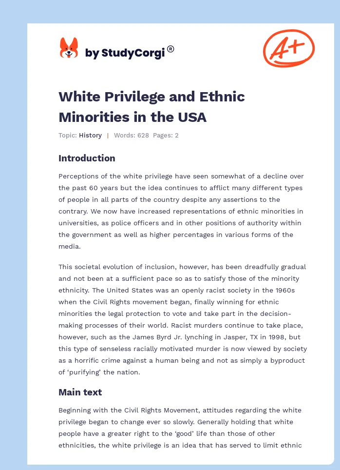 White Privilege and Ethnic Minorities in the USA. Page 1