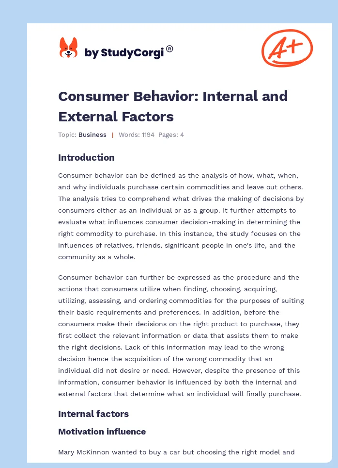 Consumer Behavior: Internal and External Factors. Page 1