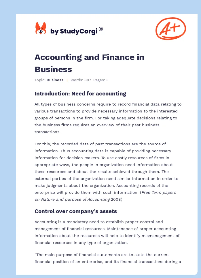 Accounting and Finance in Business. Page 1