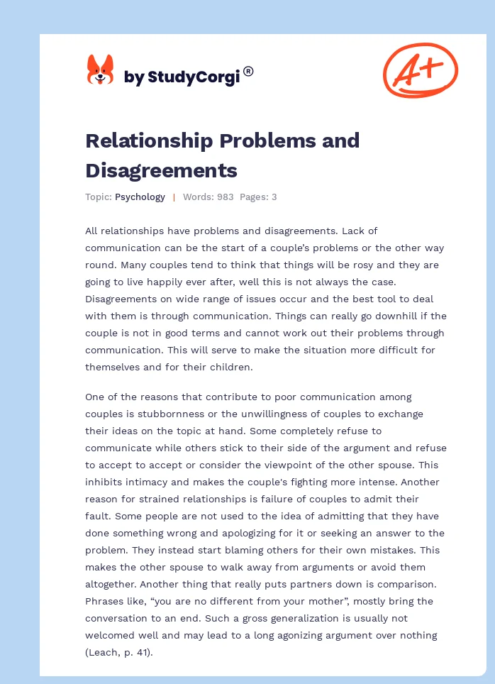 Relationship Problems and Disagreements. Page 1