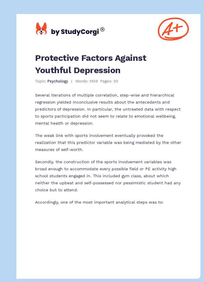 Protective Factors Against Youthful Depression. Page 1