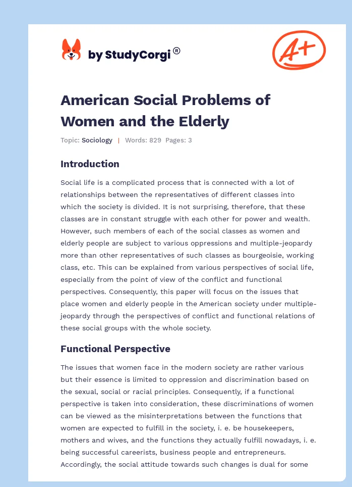 American Social Problems of Women and the Elderly. Page 1