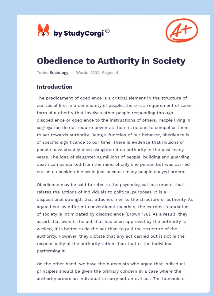 Obedience to Authority in Society. Page 1