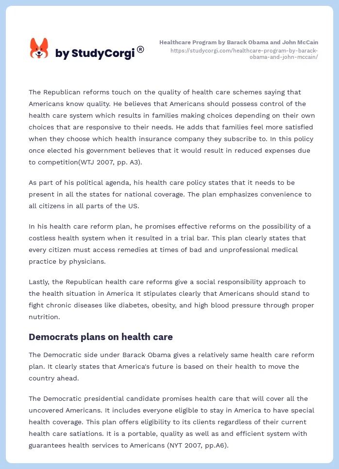 Healthcare Program by Barack Obama and John McCain. Page 2