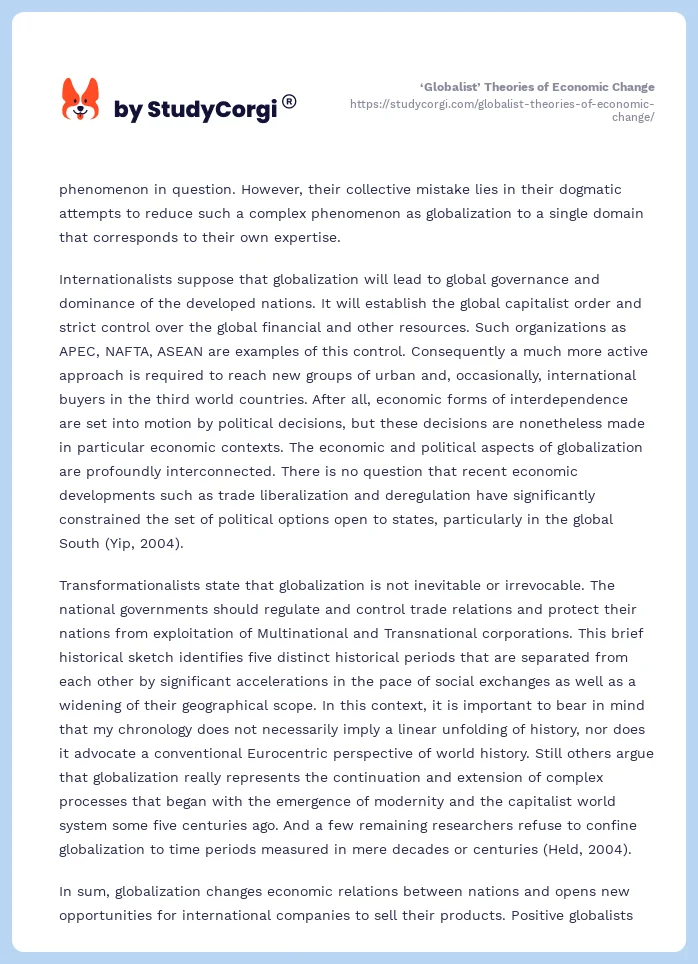 ‘Globalist’ Theories of Economic Change. Page 2