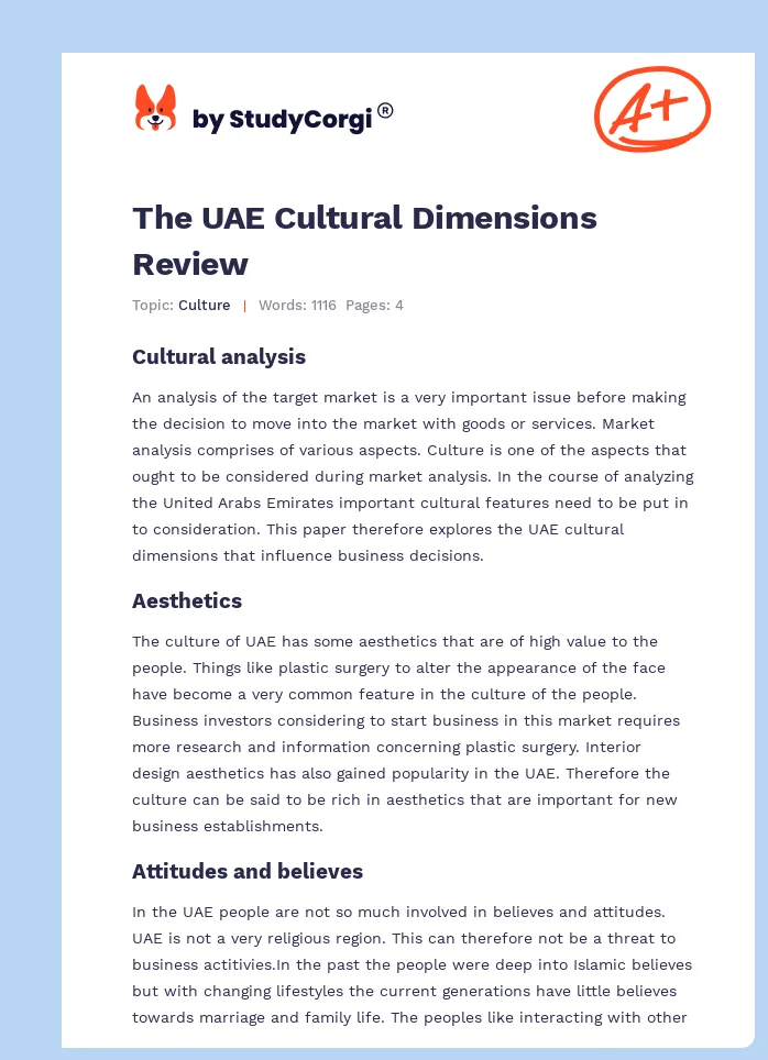 The UAE Cultural Dimensions Review. Page 1