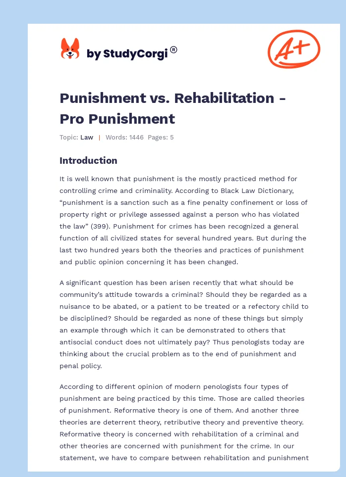 Punishment vs. Rehabilitation - Pro Punishment. Page 1