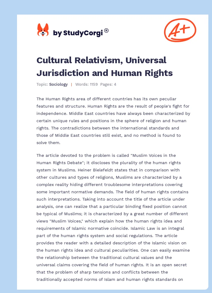 Cultural Relativism, Universal Jurisdiction and Human Rights. Page 1