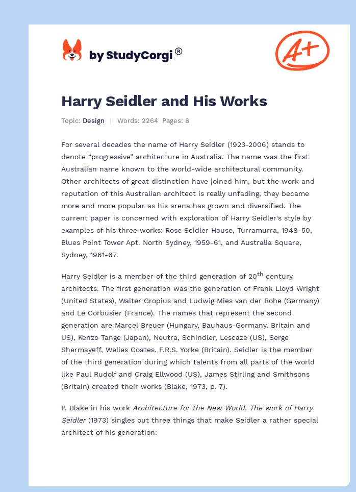 Harry Seidler and His Works. Page 1