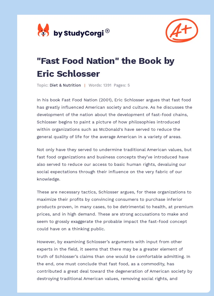 "Fast Food Nation" the Book by Eric Schlosser. Page 1