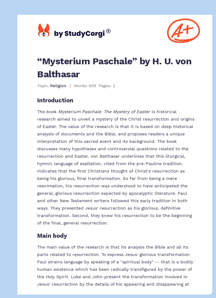 “Mysterium Paschale” by H. U. von Balthasar. Page 1