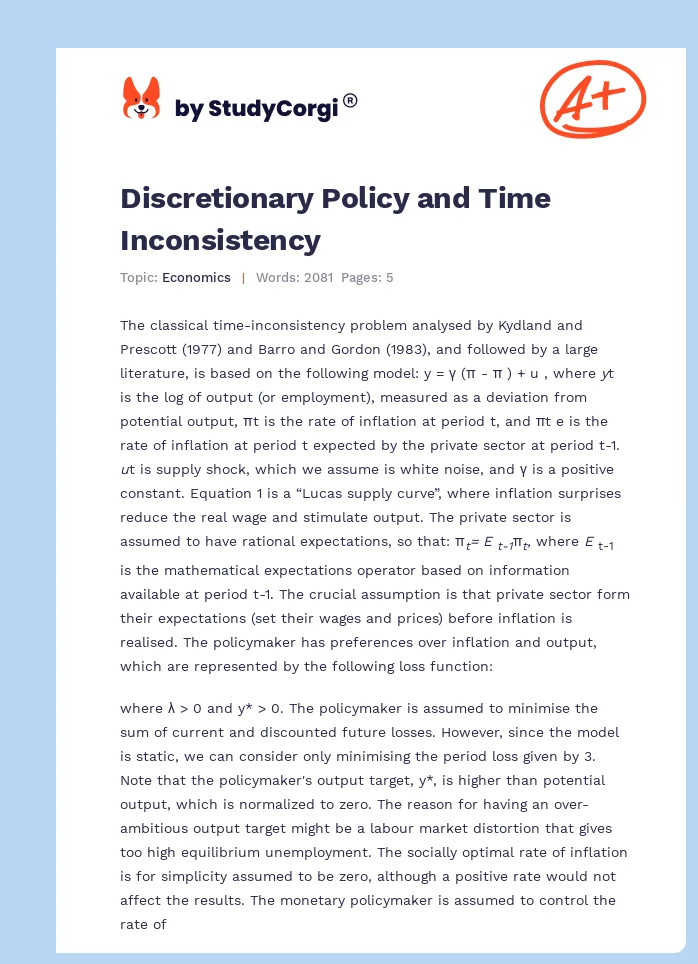 Discretionary Policy and Time Inconsistency. Page 1