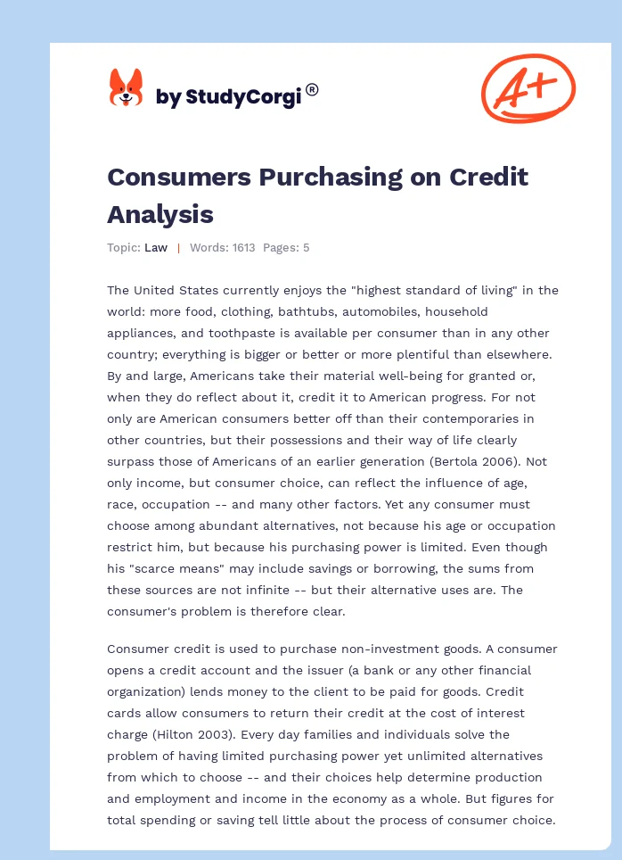 Consumers Purchasing on Credit Analysis. Page 1