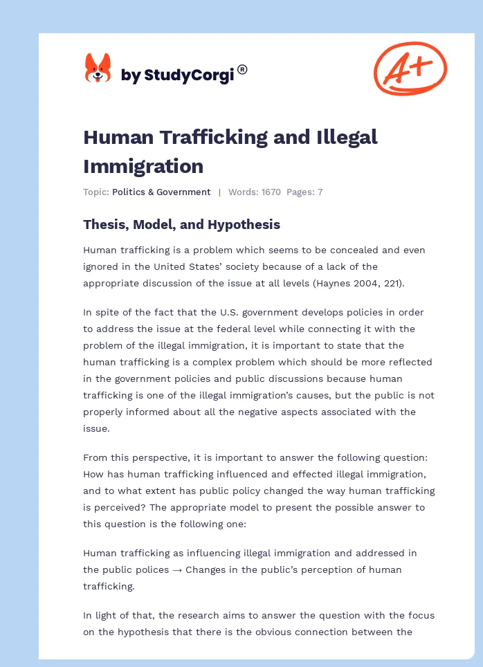Human Trafficking and Illegal Immigration. Page 1