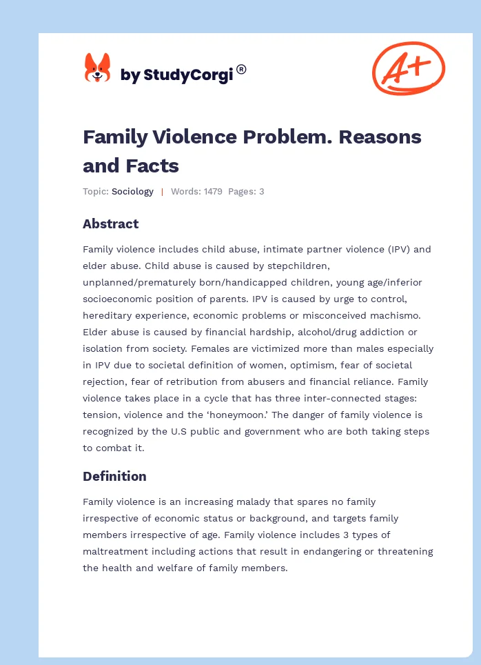 Family Violence Problem. Reasons and Facts. Page 1