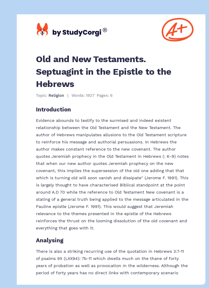 Old and New Testaments. Septuagint in the Epistle to the Hebrews. Page 1