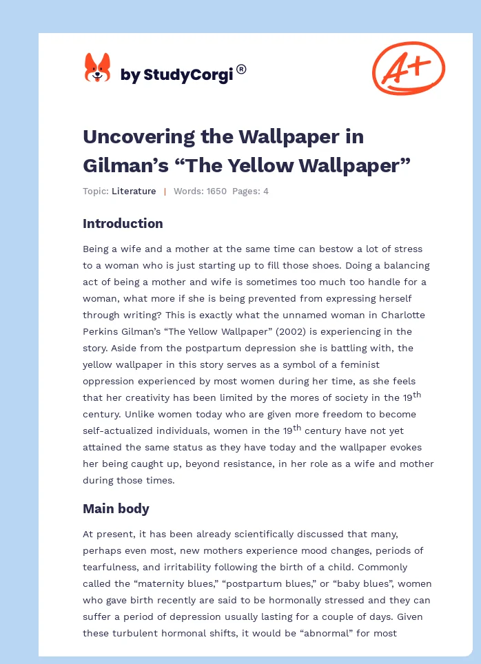 Uncovering the Wallpaper in Gilman’s “The Yellow Wallpaper”. Page 1
