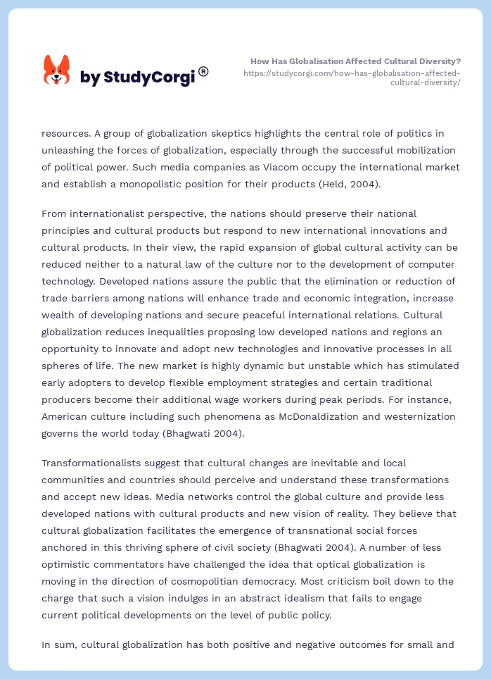How Has Globalisation Affected Cultural Diversity?. Page 2
