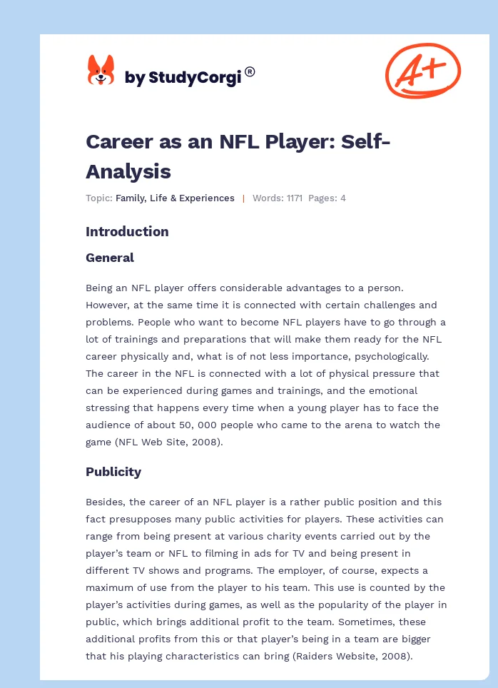 Career as an NFL Player: Self-Analysis. Page 1