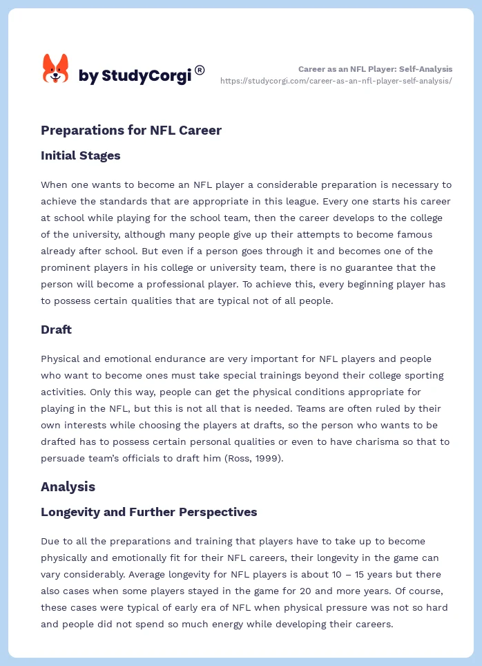 Career as an NFL Player: Self-Analysis. Page 2