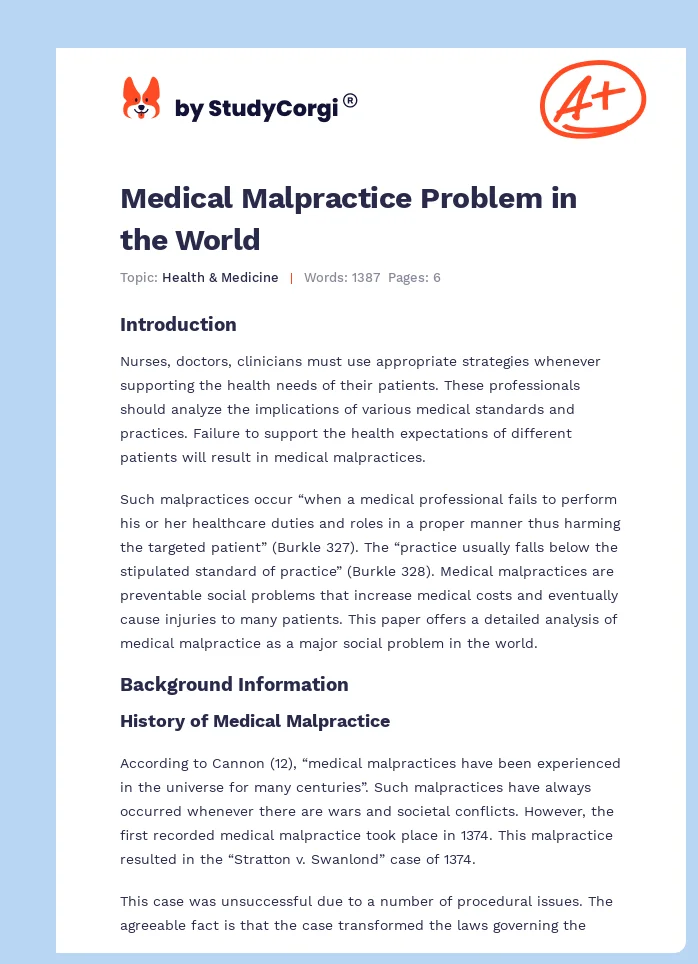 Medical Malpractice Problem in the World. Page 1
