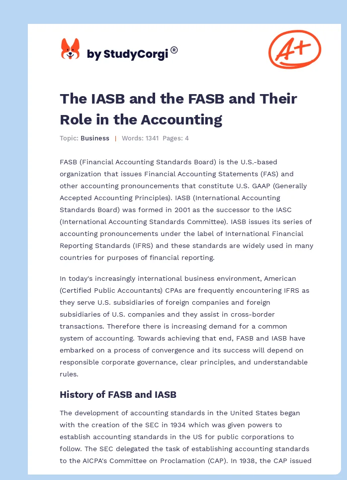 The IASB and the FASB and Their Role in the Accounting. Page 1