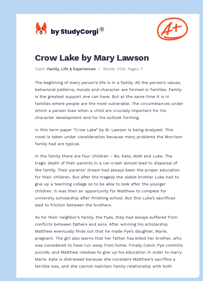 Crow Lake by Mary Lawson. Page 1
