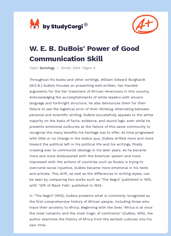 W. E. B. DuBois' Power of Good Communication Skill. Page 1