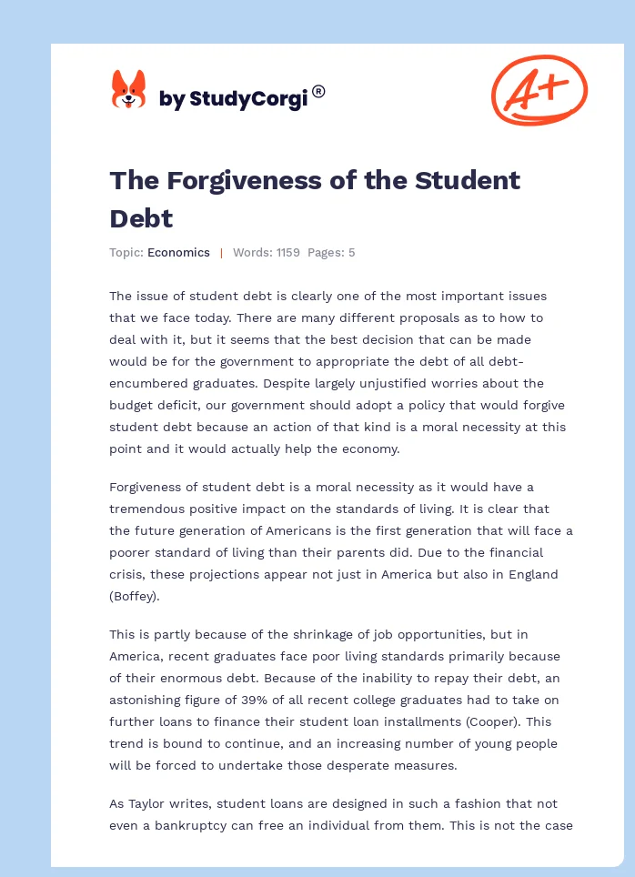 The Forgiveness of the Student Debt. Page 1