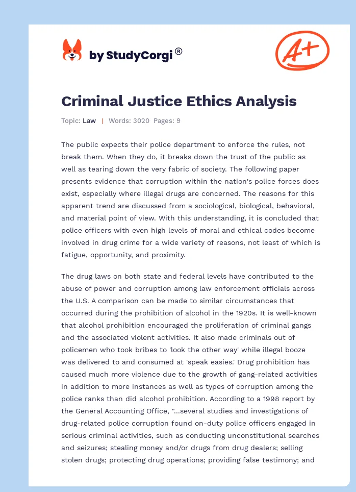 Criminal Justice Ethics Analysis. Page 1