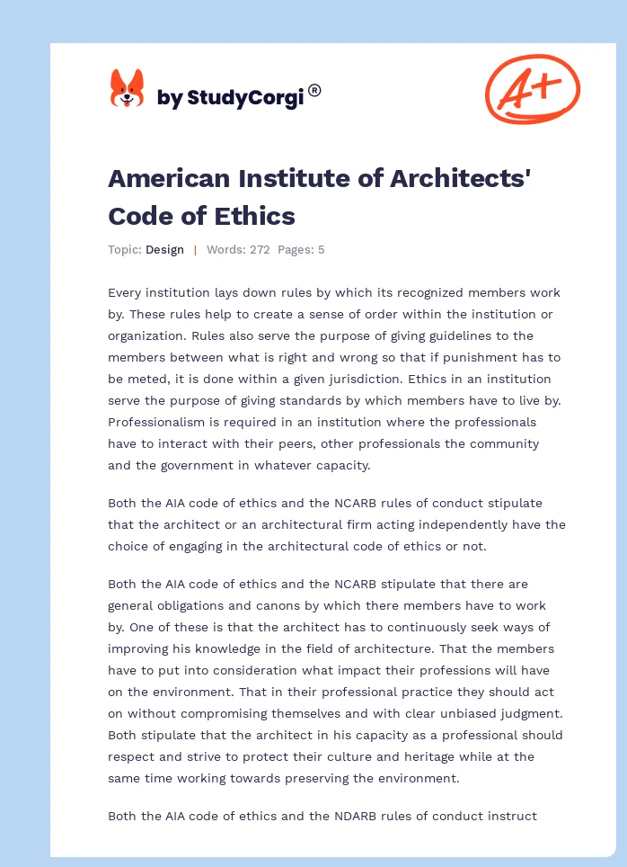 American Institute of Architects' Code of Ethics. Page 1