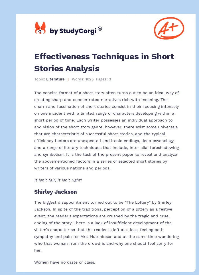 Effectiveness Techniques in Short Stories Analysis. Page 1
