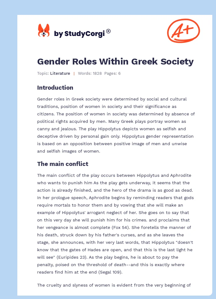 Gender Roles Within Greek Society. Page 1