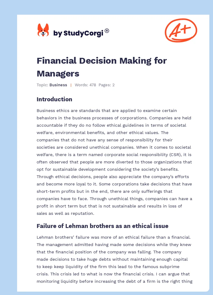 Financial Decision Making for Managers. Page 1