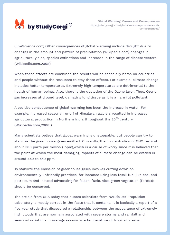 Global Warming: Causes and Consequences. Page 2