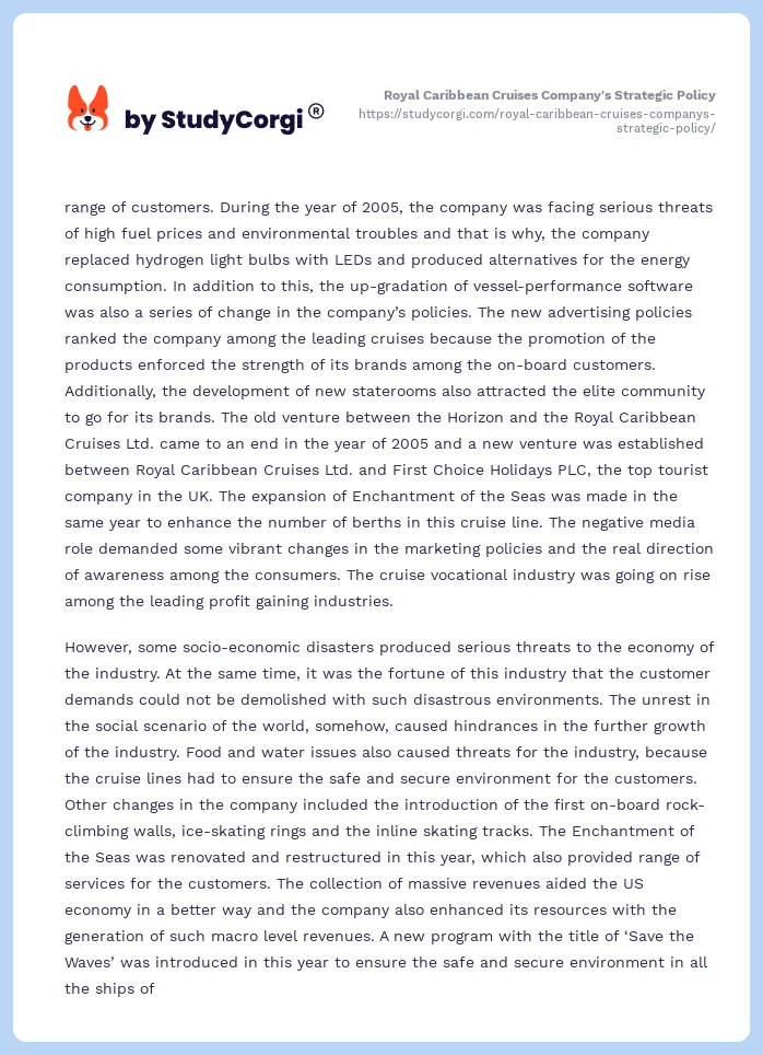 Royal Caribbean Cruises Company's Strategic Policy. Page 2