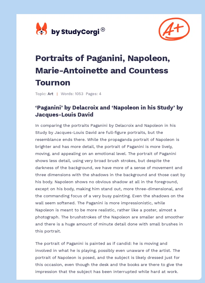 Portraits of Paganini, Napoleon, Marie-Antoinette and Countess Tournon. Page 1