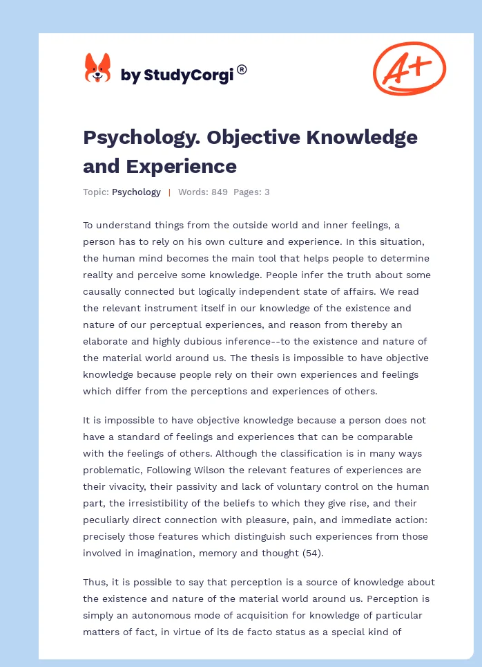 Psychology. Objective Knowledge and Experience. Page 1